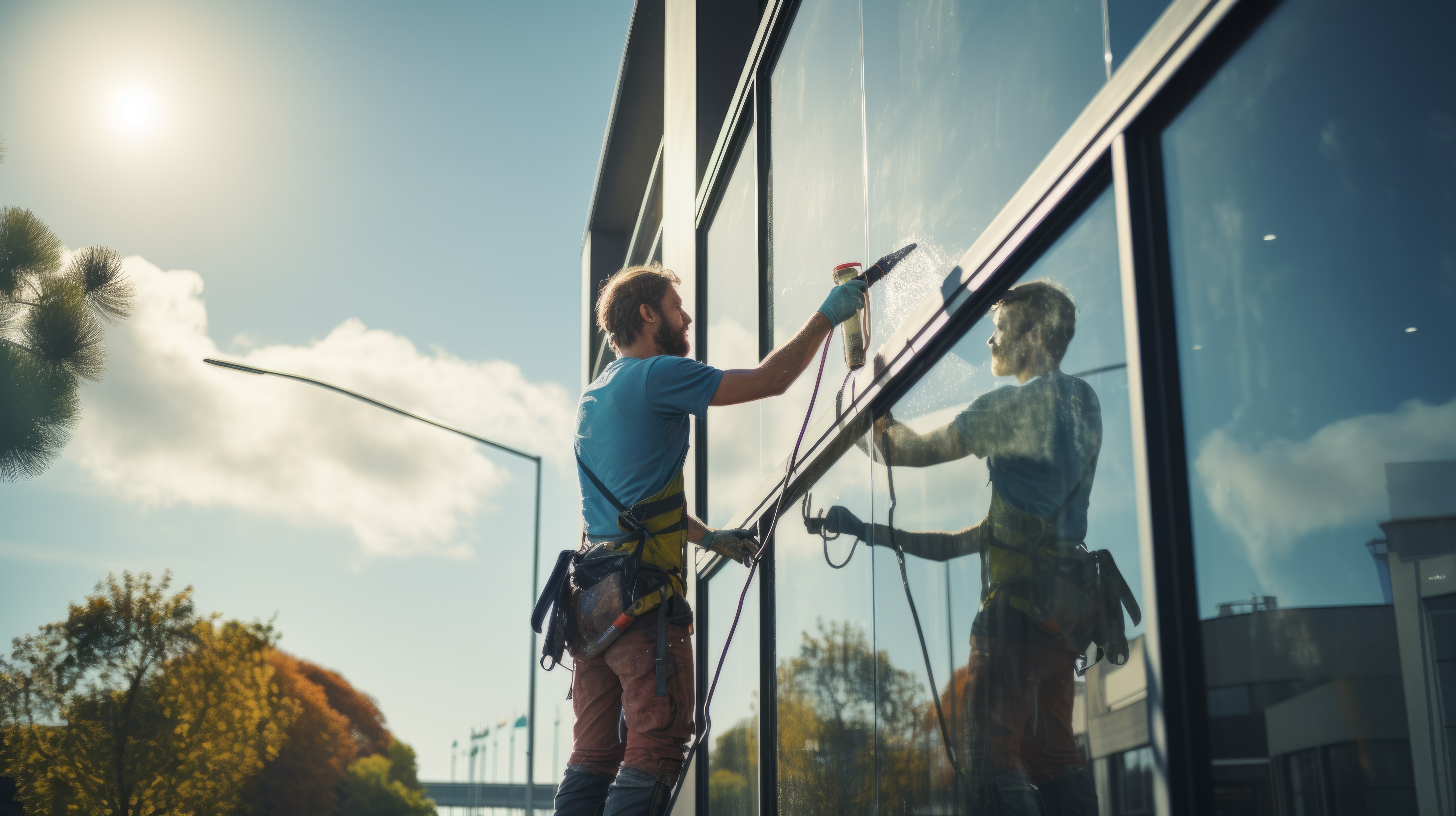 Handschuh, Fensterputzlappen und Spray